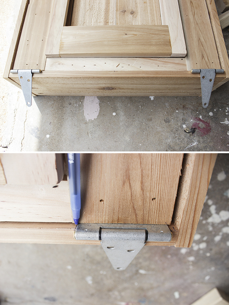 Attaching large 4 inch hinges to box frame.