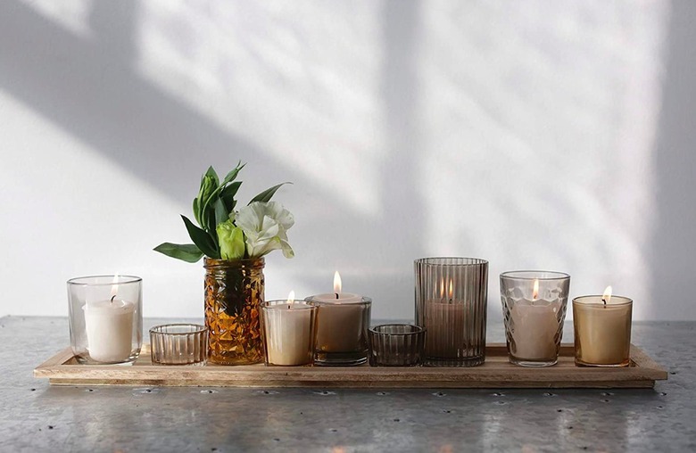 Creative Co-Op Wood Tray and Glass Votive Candle Holders