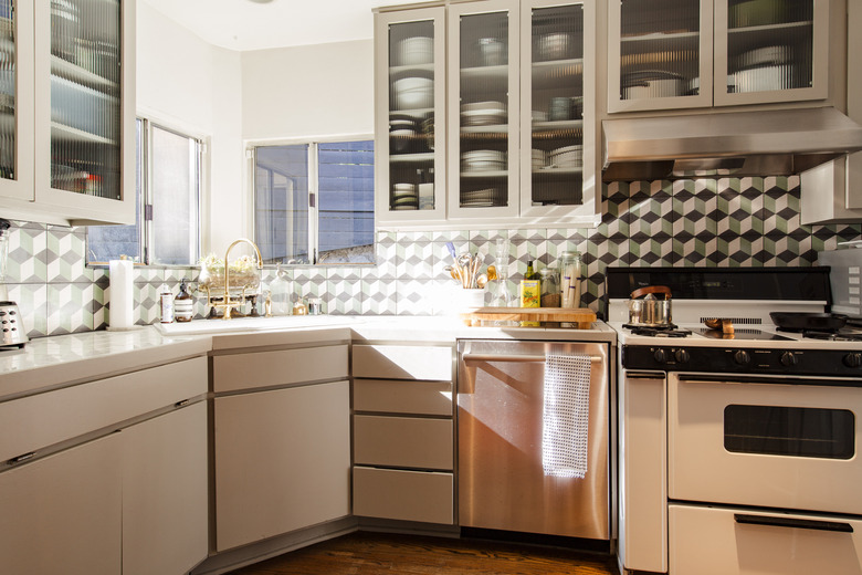 kitchen with glass-fronted cabinets