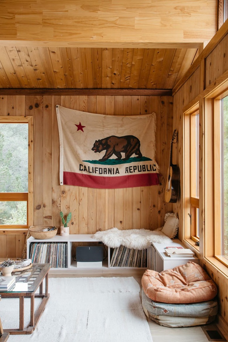 knotty pine walls in living room