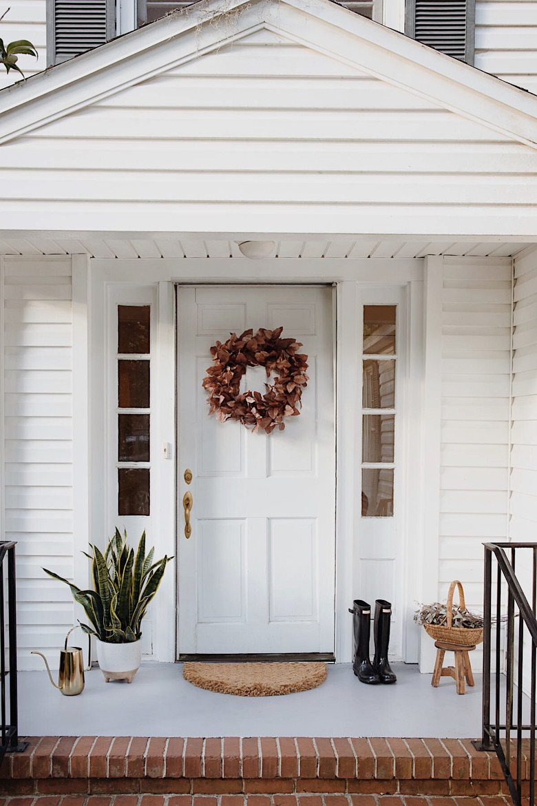 Freshly painted concrete porch with gray paint