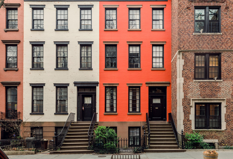 Brownstone facades & row houses in an iconic neighborhood of Brooklyn Heights in New York City