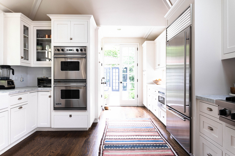 sunny kitchen with striped rug