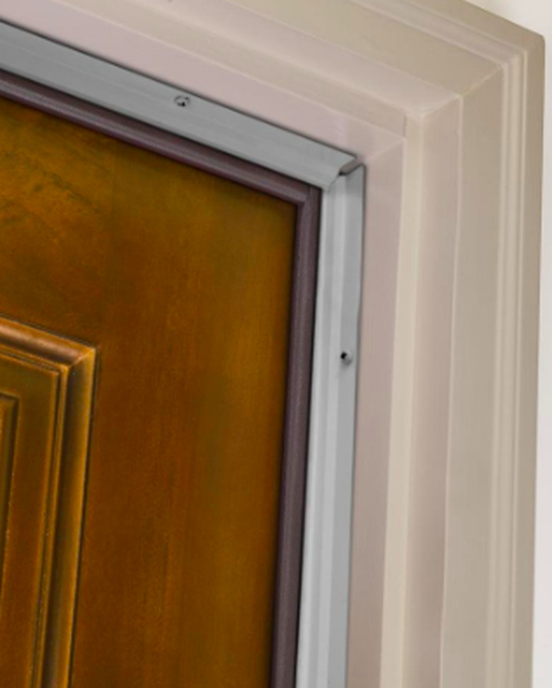 Door with weatherstripping.