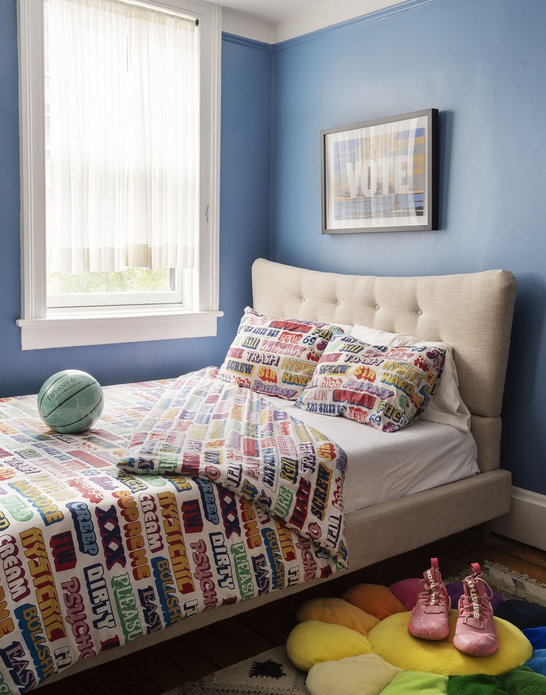 The Novogratz bedroom with blue walls