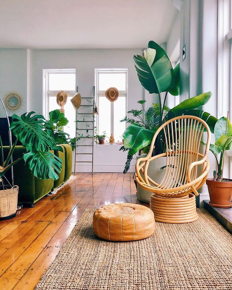Mr. Cigar Loft living room detail with rattan chair