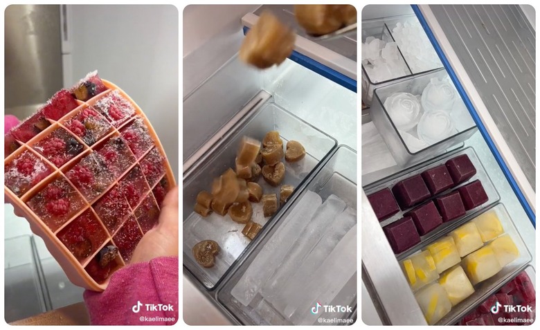 various ice cubes in a freezer