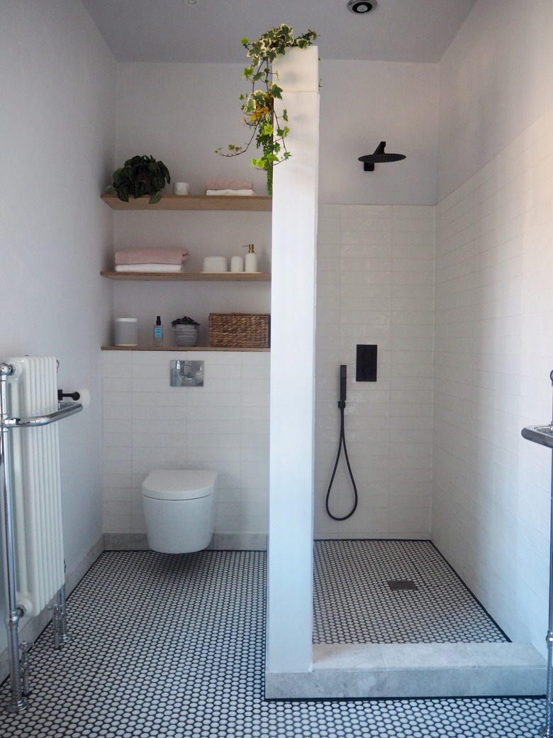 Simple white walk-in shower