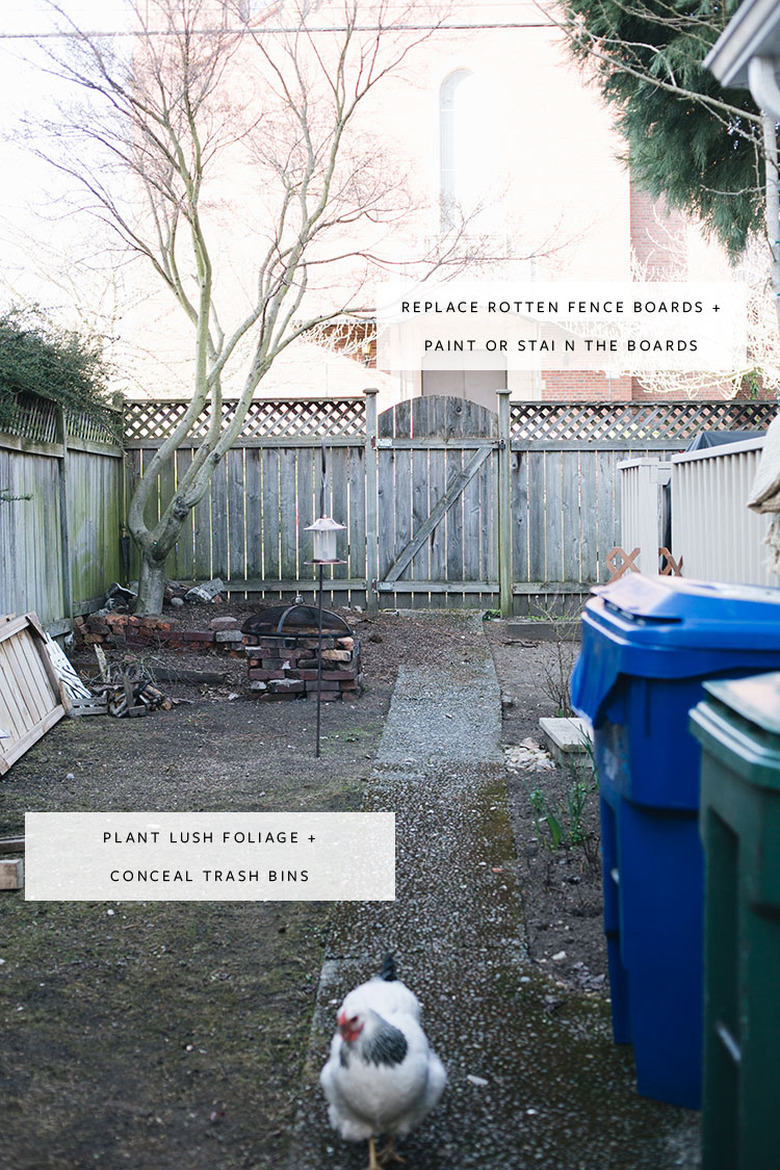 Patio before and after with stone pavers and fire p