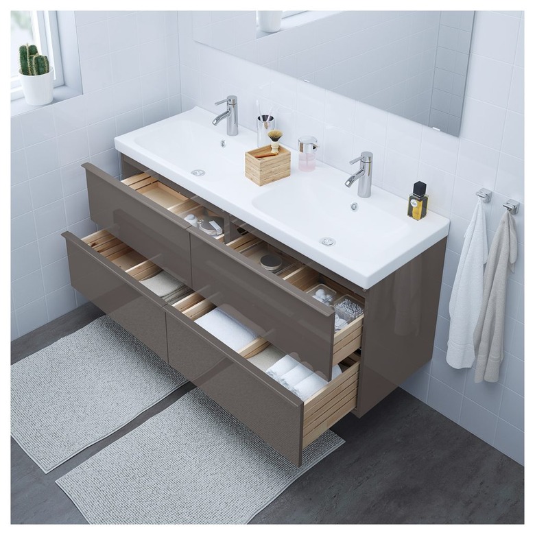 IKEA modern double bathroom vanity with glossy front