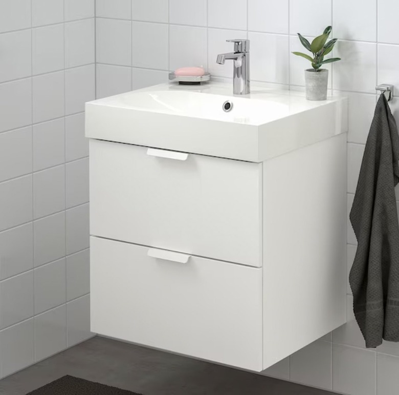 small modern IKEA white bathroom vanity