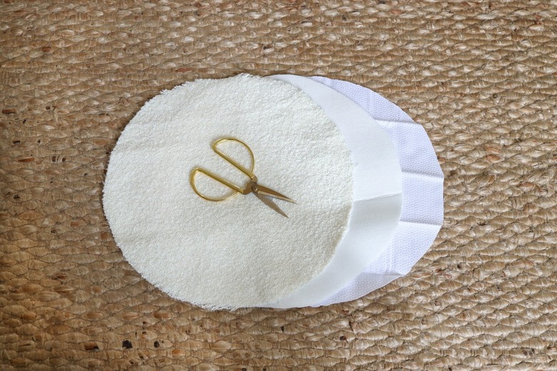 Three circles cut out of boucle fabric