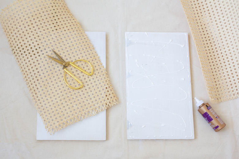 Gluing cane webbing to wood boards