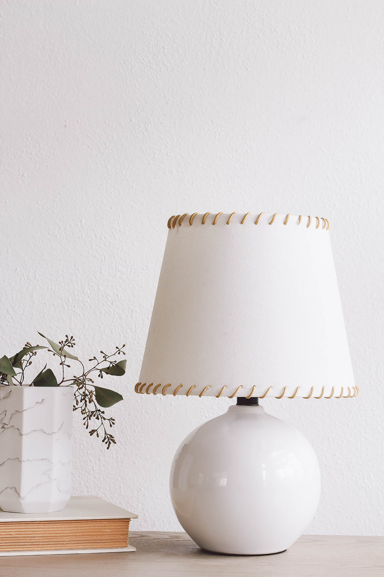 IKEA hack leather whipstitched lampshade