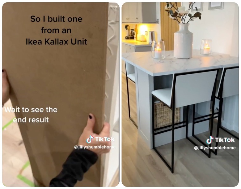 A kitchen island made from an IKEA Kallax shelf