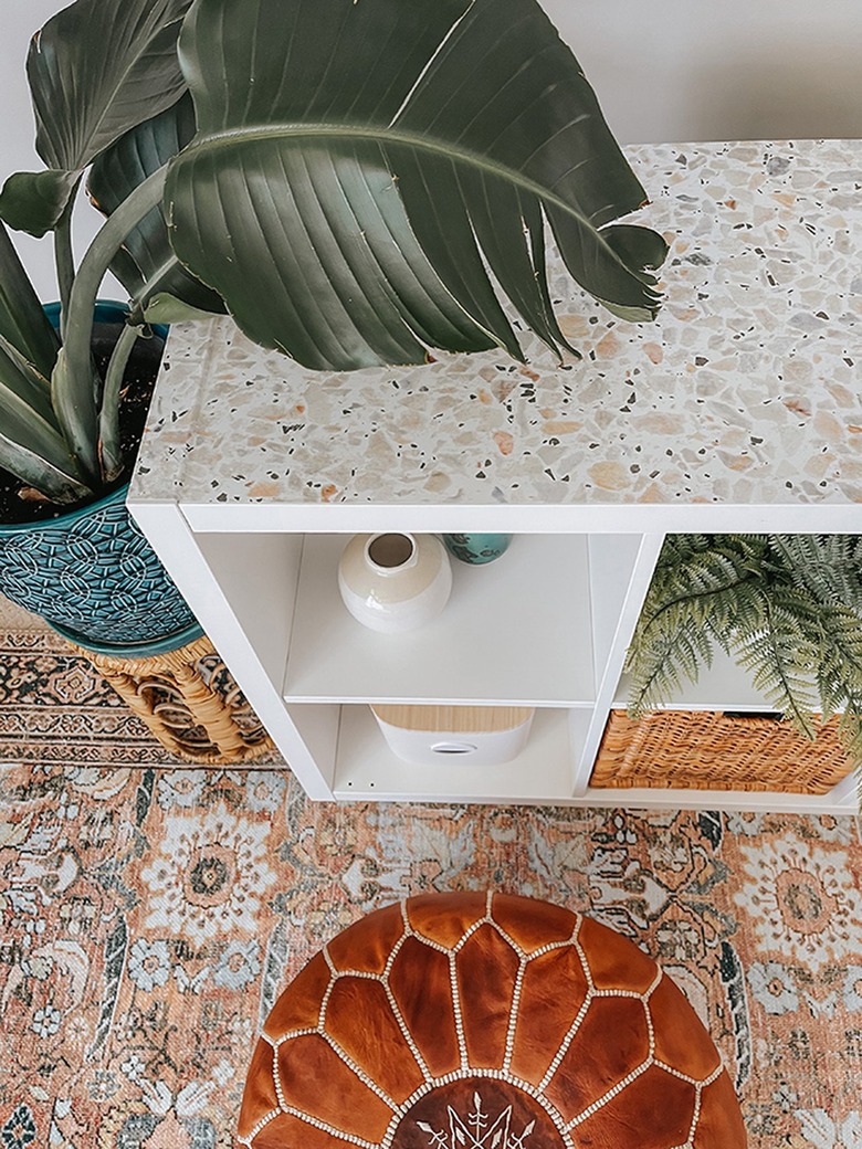 This removable wallpaper has a faux terrazzo finish.