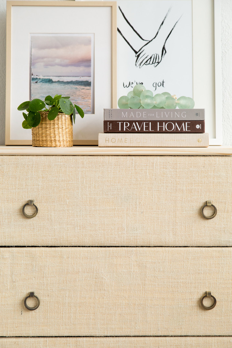 DIY Ikea Hack Tarva Dresser covered in fabric