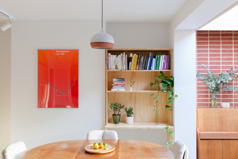 contemporary dining room with pendant light