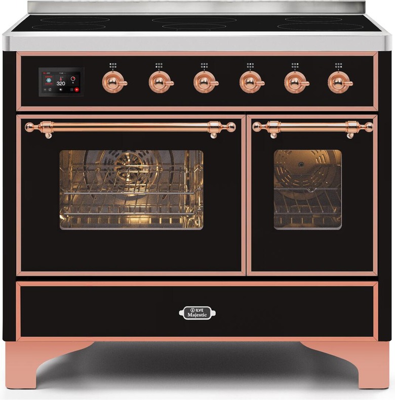 Black and rose gold induction stove with double oven