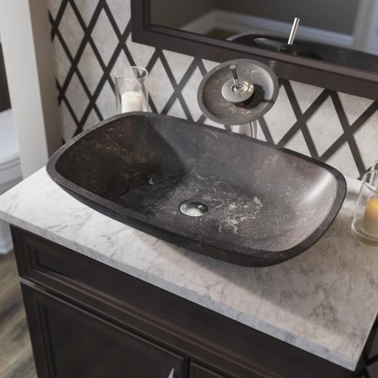 black limestone industrial bathroom sink