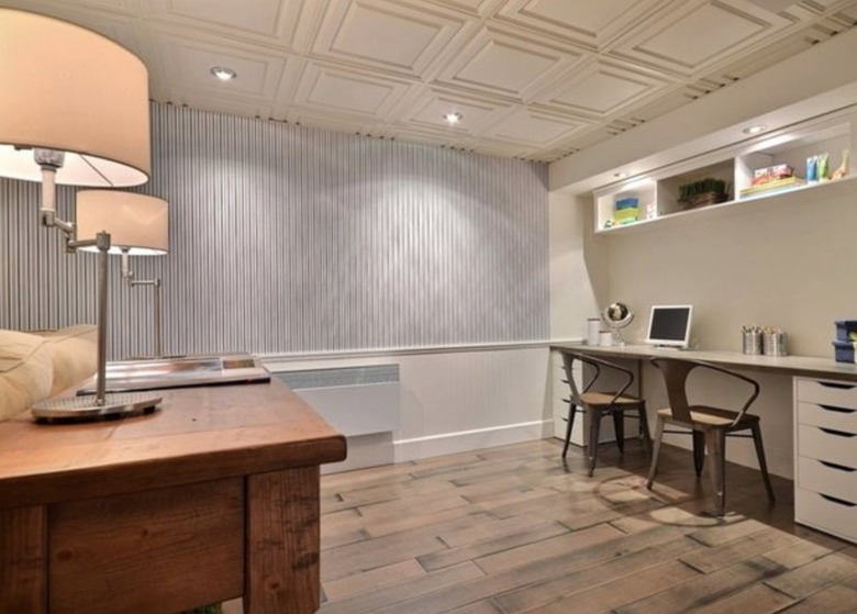 Basement with drop ceiling tiles