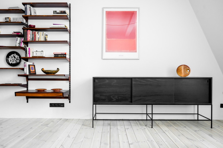 dark console table and shelves