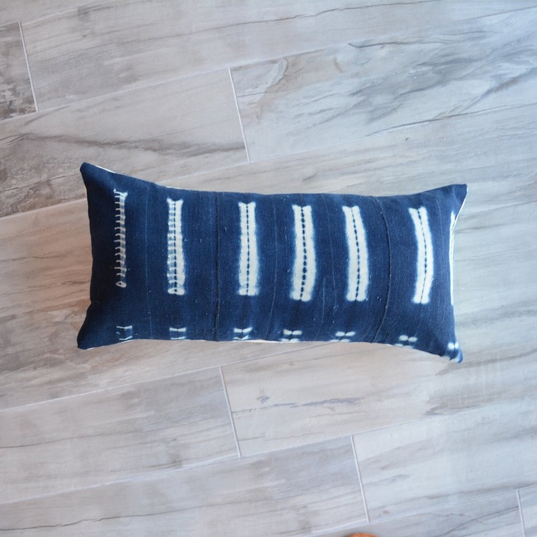 Blue and white striped tie-dye lumbar pillow