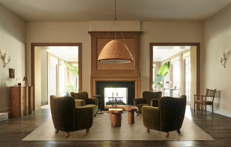 sitting room with large pendant light