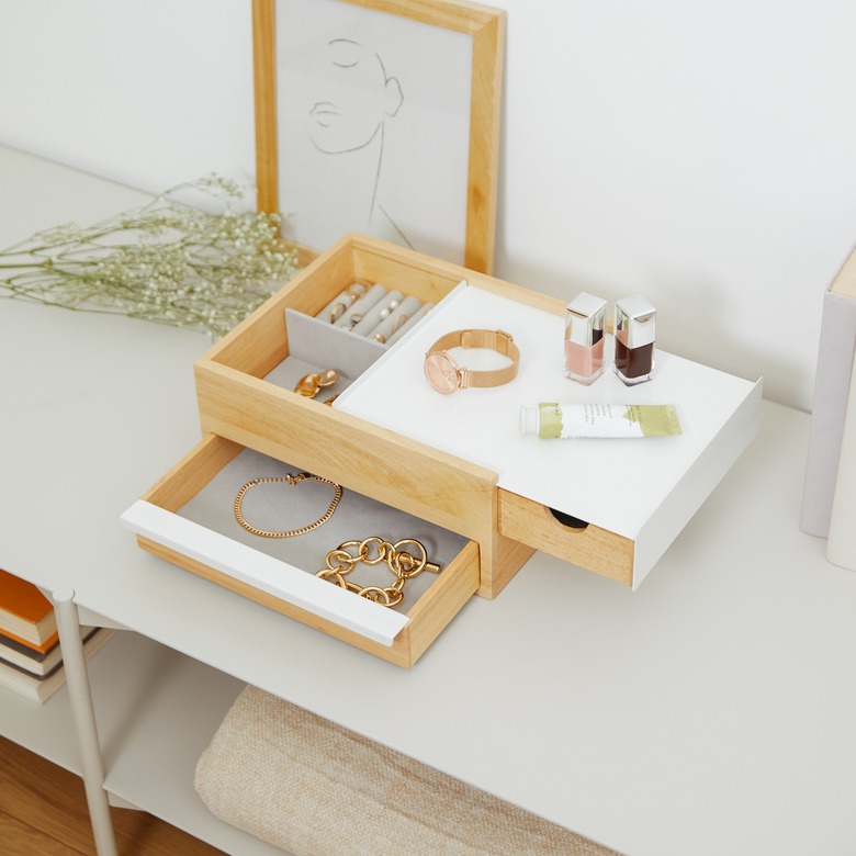 modern jewelry organizer with compartments and drawers