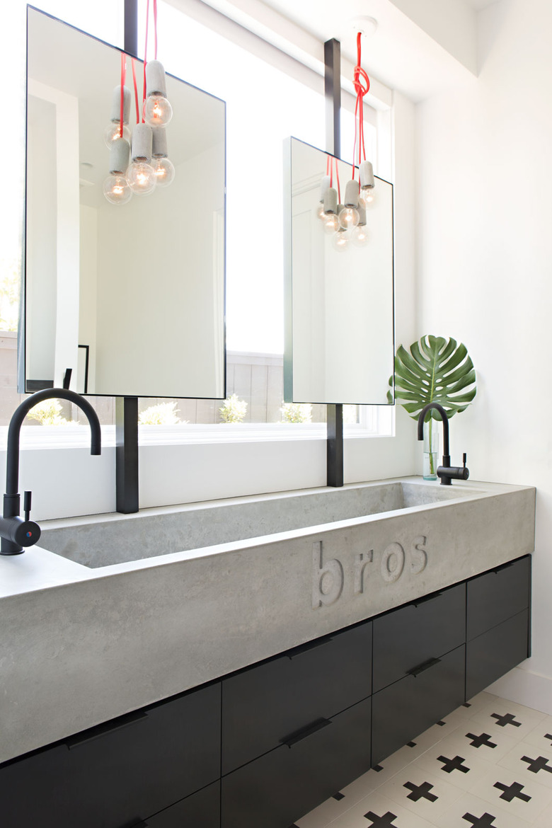 kids bathroom idea with engraved bros trough sink