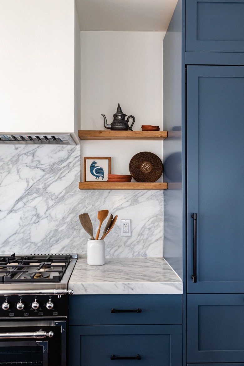 Dark blue kitchen cabinets