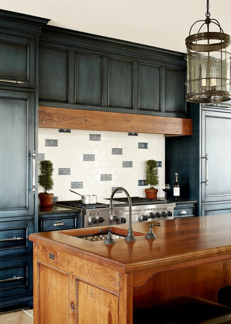 Kitchen with dark wood island
