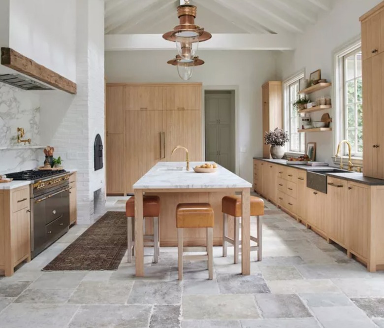 Kitchen with light wood cabinets