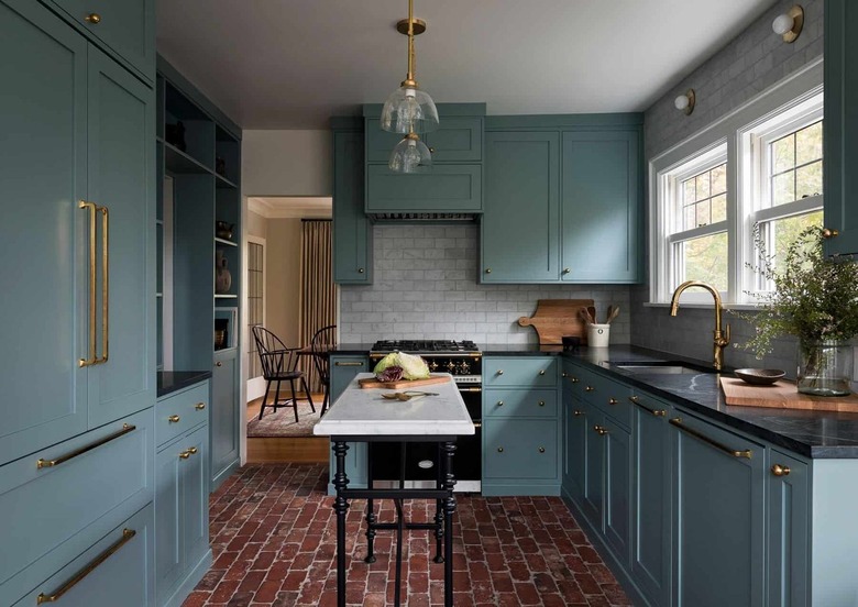 Kitchen with turquoise cabinets