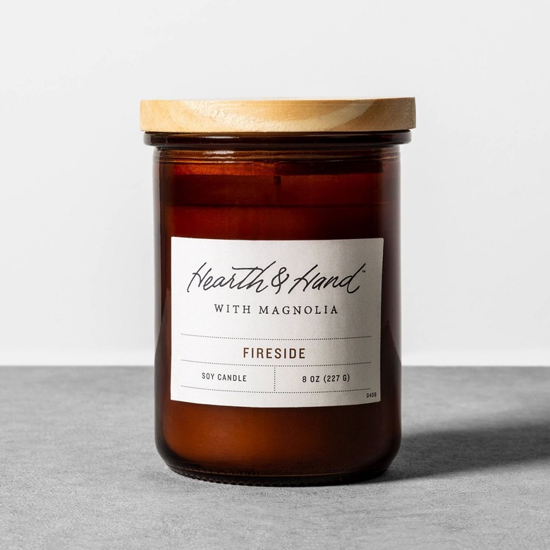 fireside candle with wood top