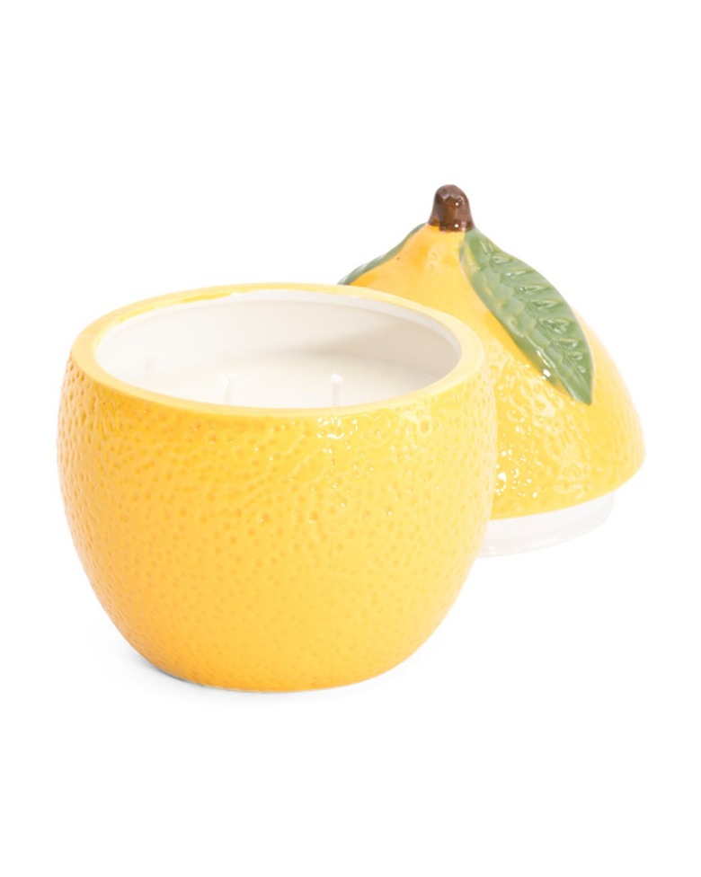 Image of lemon verbena candle in the shape of a lemon