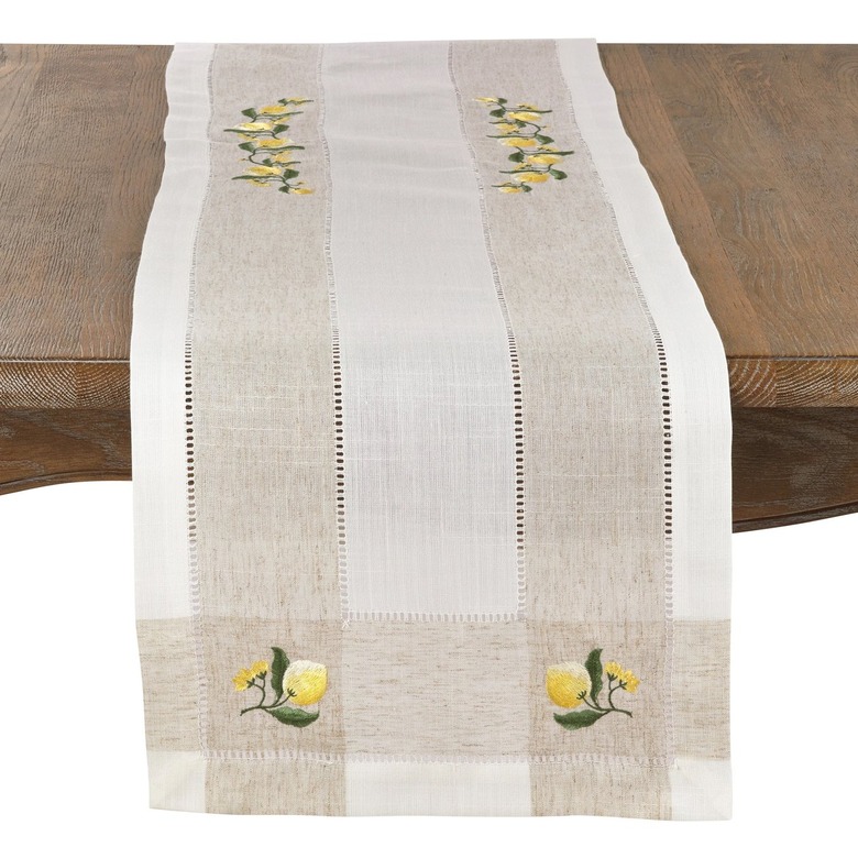 Saro Lifestyle Embroidered Lemon Hemstitch Runner