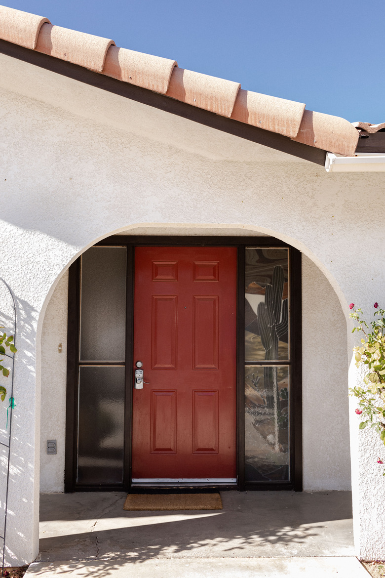 red front door seen on exterior of house