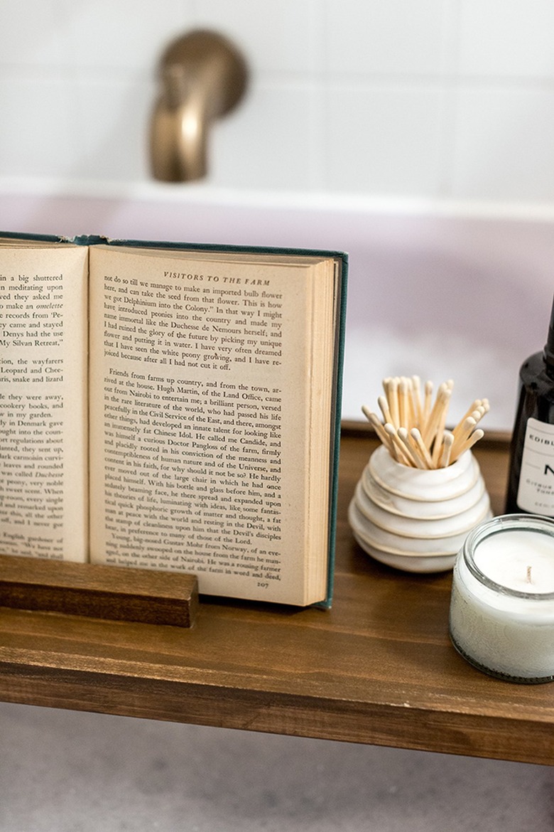 Wood bath tray with book