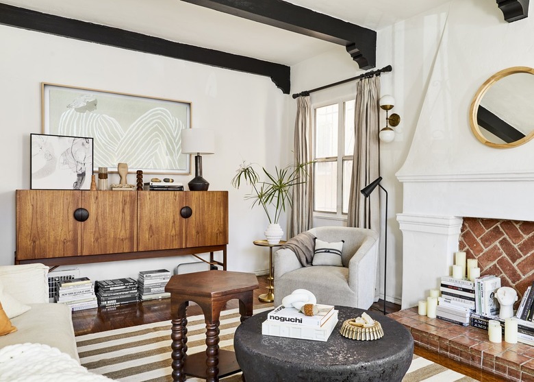 living room with brown and neutral color palette