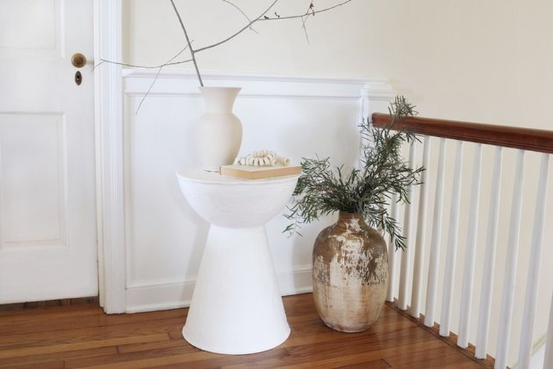 White plaster end table