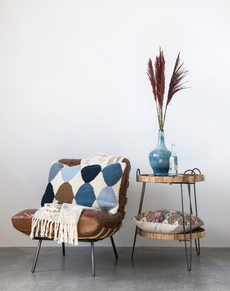 Rattan and metal end table with two tiers