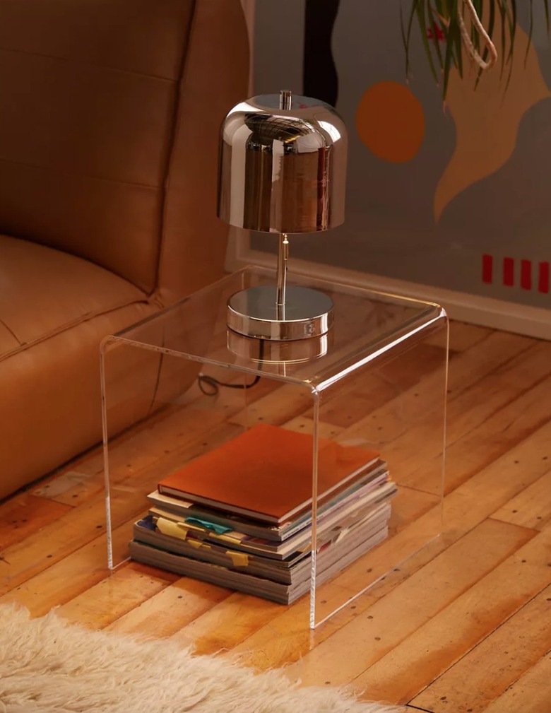 Acrylic end table with metal lamp