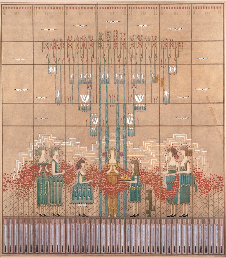 patterned rug with figures designed by Loja and Eliel Saarinen in 1932.