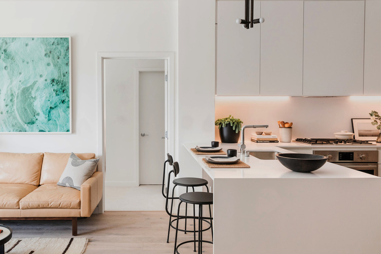 open concept white kitchen