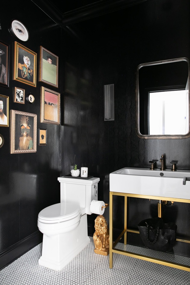 black and white maximalist bathroom