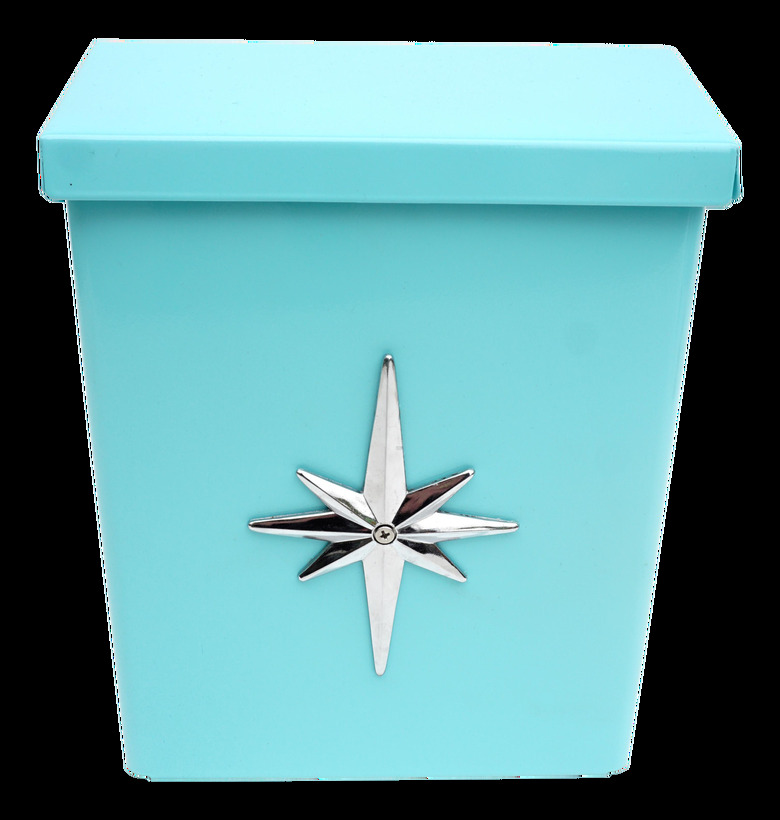 Vintage turquoise midcentury modern mailbox with silver starburst detail