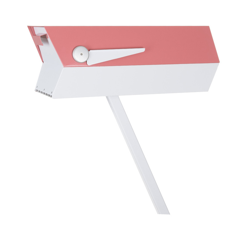 Pink and white midcentury modern mailbox in retro design