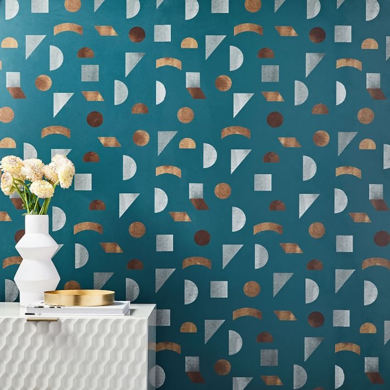 Faux tile-style midcentury modern wallpaper with geometric shapes