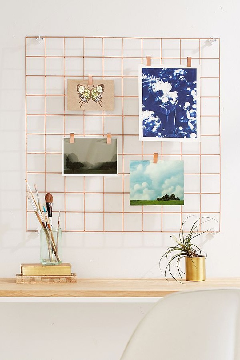 Peach wall grid for office organization